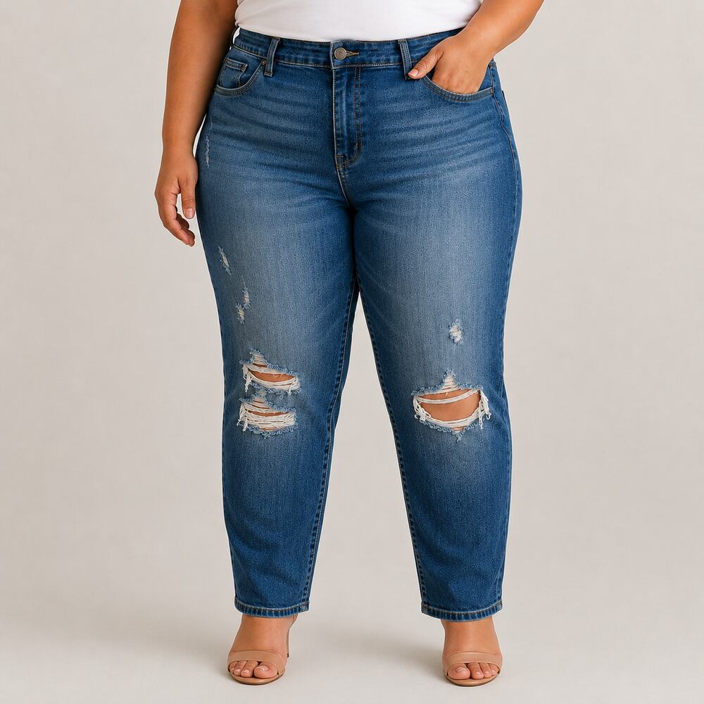 Judy Blue 18W Boyfriend Jeans Distressed Stretch Denim JB8284MD-PL